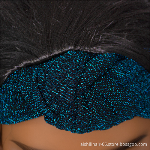 Aishili black long water wave air synthetic hair wig with acid blue headband wig sfor women